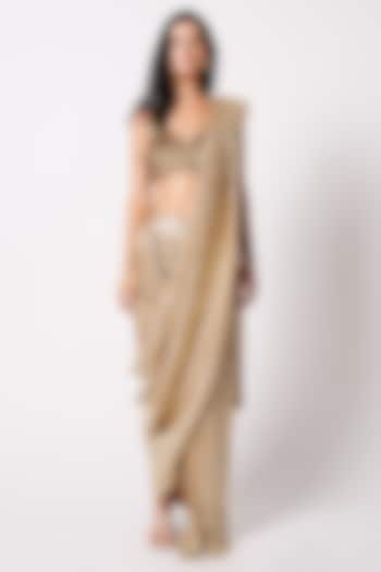Chocolate Gold Pleated Metallic Party Wear Saree by 431-88 By Shweta Kapur at Pernia's Pop Up Shop