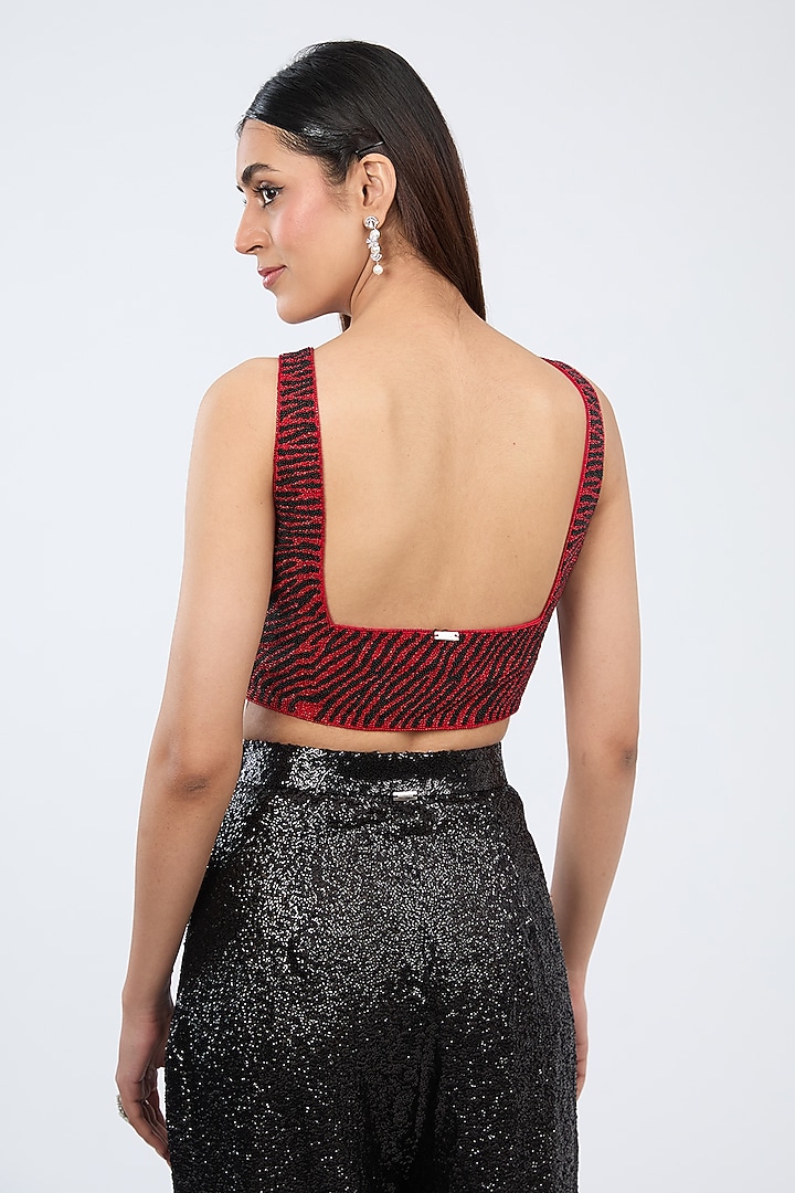 Red & Black Dupion Silk Hand Embroidered Blouse by 431-88 By Shweta Kapur at Pernia's Pop Up Shop