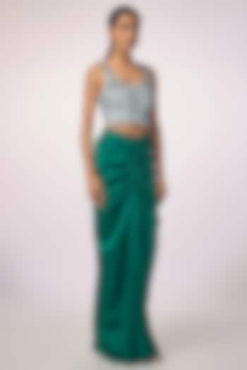 Forest Green Satin Gathered Skirt by 431-88 By Shweta Kapur at Pernia's Pop Up Shop