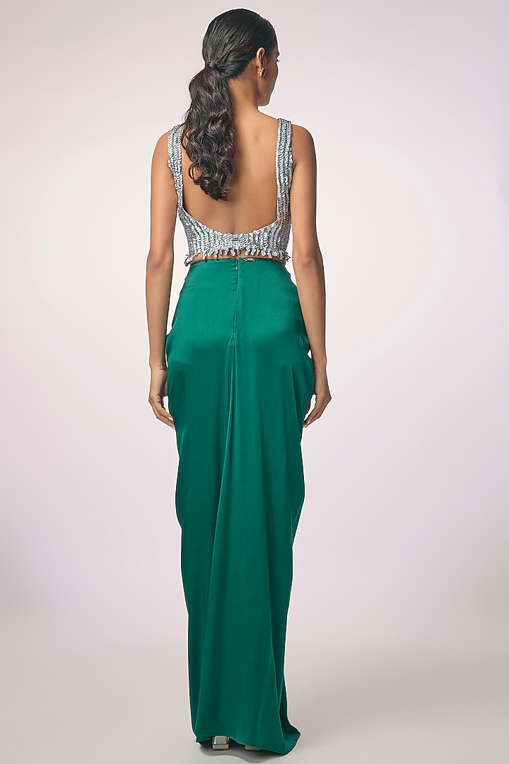Forest Green Satin Gathered Skirt by 431-88 By Shweta Kapur at Pernia's Pop Up Shop