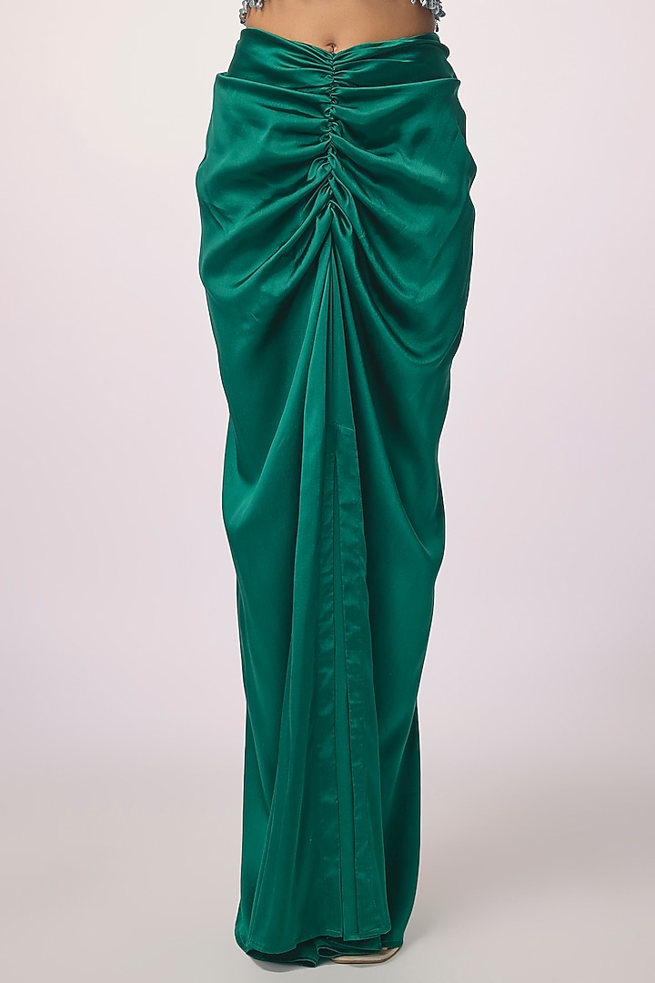 Forest Green Satin Gathered Skirt by 431-88 By Shweta Kapur at Pernia's Pop Up Shop