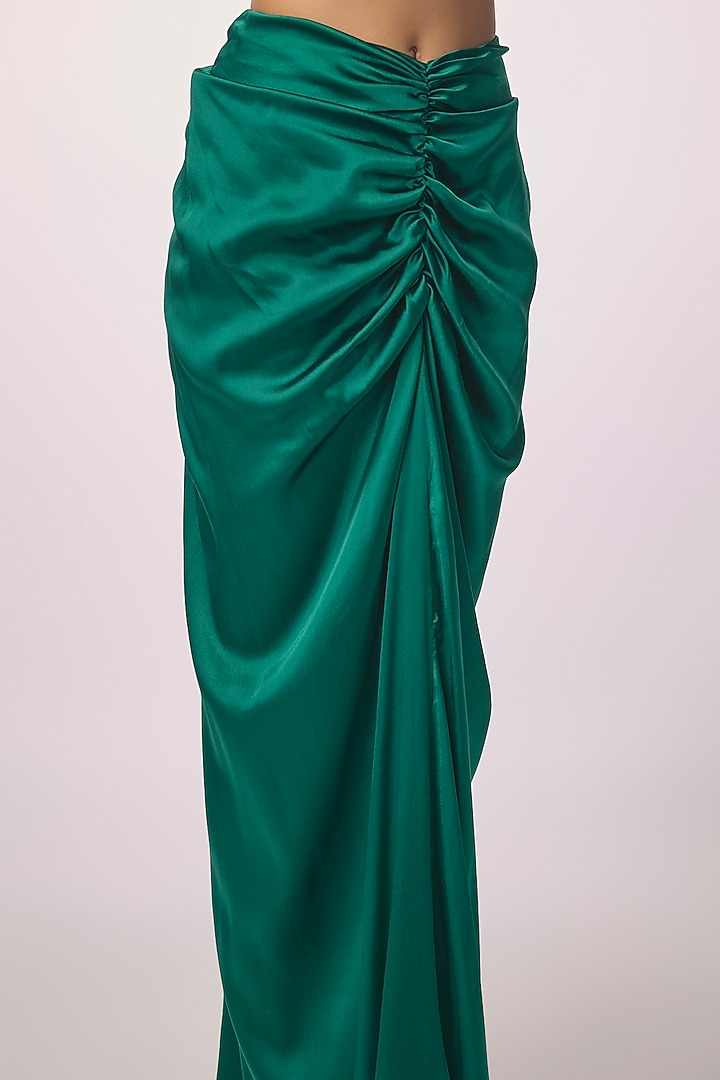 Forest Green Satin Gathered Skirt by 431-88 By Shweta Kapur at Pernia's Pop Up Shop