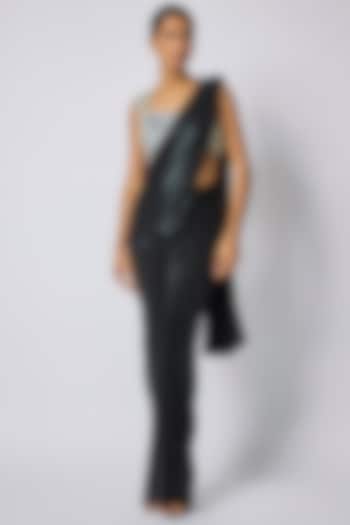 Black Metallic Jersey Draped Wedding Saree by 431-88 By Shweta Kapur at Pernia's Pop Up Shop