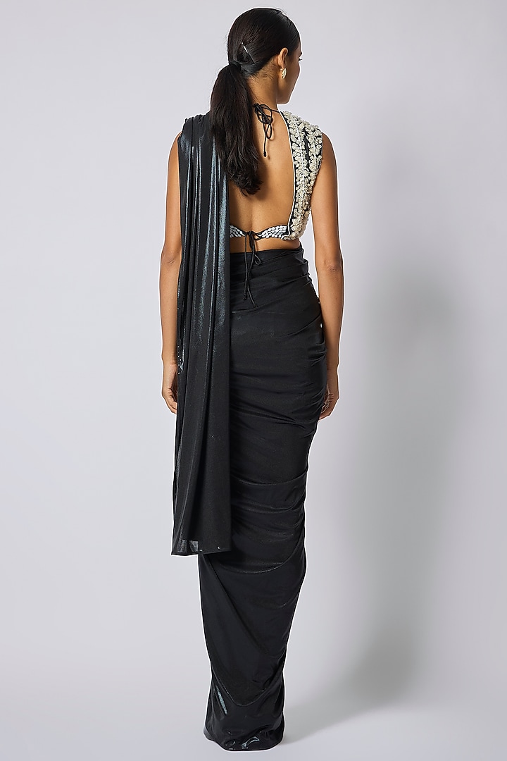 Black Metallic Jersey Draped Wedding Saree by 431-88 By Shweta Kapur at Pernia's Pop Up Shop
