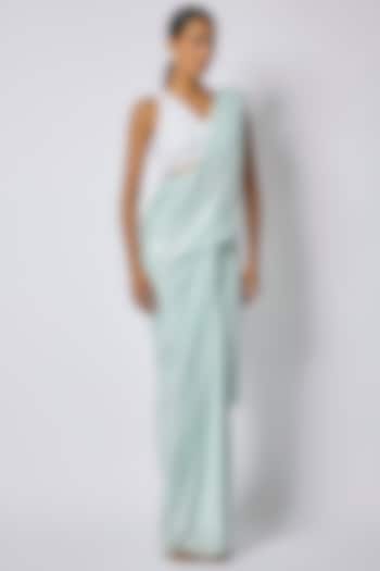 Mint Metallic Jersey Draped Wedding Saree by 431-88 By Shweta Kapur at Pernia's Pop Up Shop