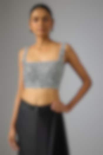 White Cotton Twill Beads Embroidered Square-Neck Blouse by 431-88 By Shweta Kapur at Pernia's Pop Up Shop