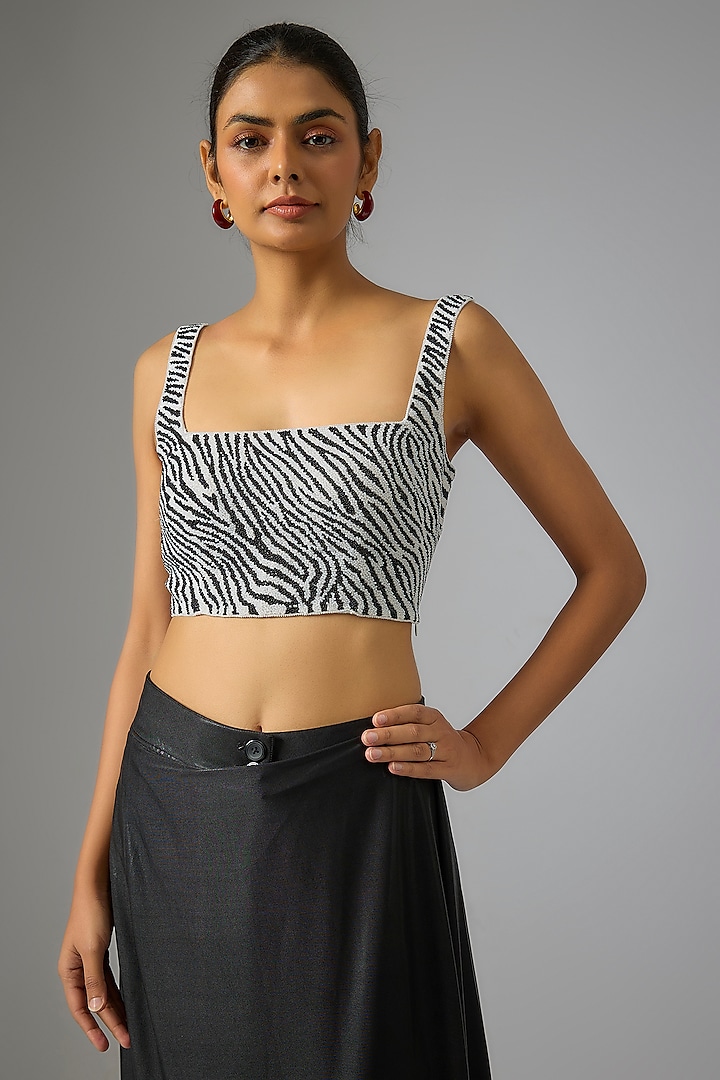 White Cotton Twill Beads Embroidered Square-Neck Blouse by 431-88 By Shweta Kapur at Pernia's Pop Up Shop