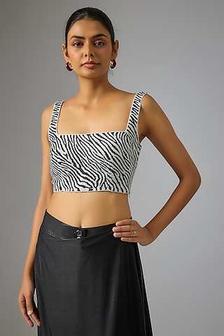 White Cotton Twill Beads Embroidered Square-Neck Blouse by 431-88 By Shweta Kapur