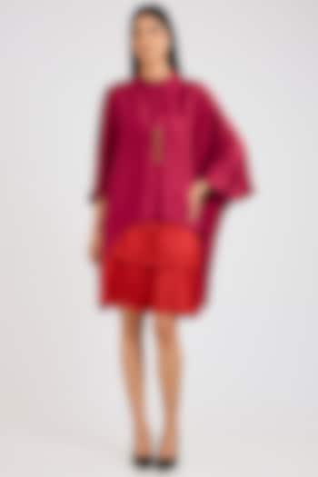 Cranberry Silk Printed Shirt by 431-88 By Shweta Kapur at Pernia's Pop Up Shop