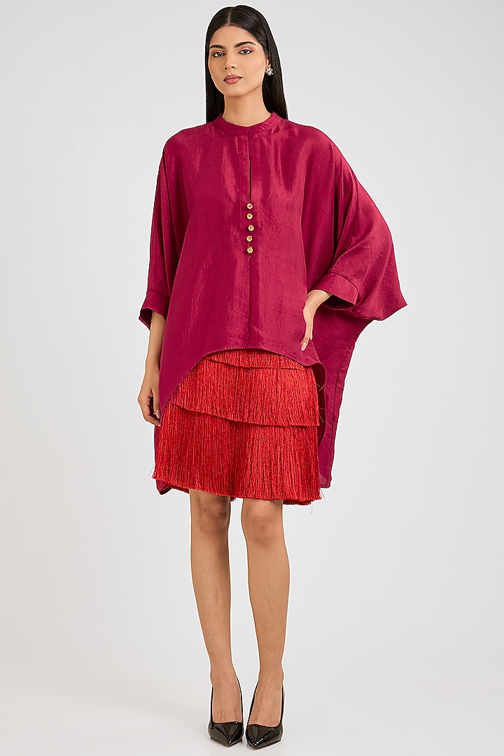 Cranberry Silk Printed Shirt by 431-88 By Shweta Kapur at Pernia's Pop Up Shop