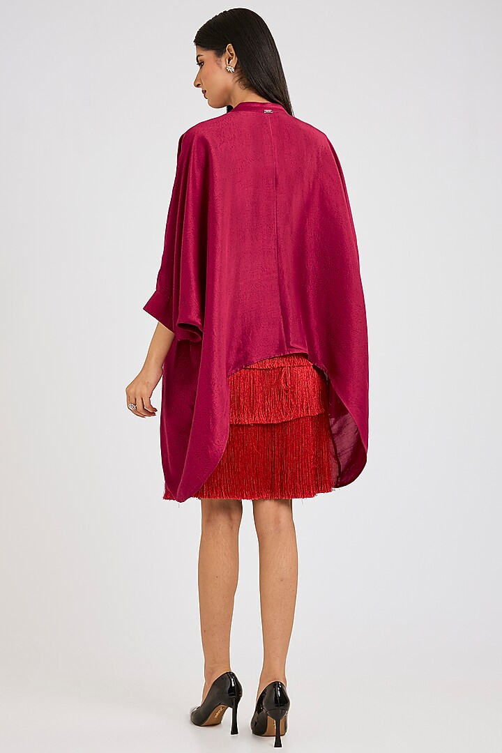 Cranberry Silk Printed Shirt by 431-88 By Shweta Kapur at Pernia's Pop Up Shop