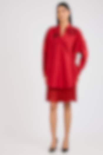 Red Silk Shirt by 431-88 By Shweta Kapur at Pernia's Pop Up Shop