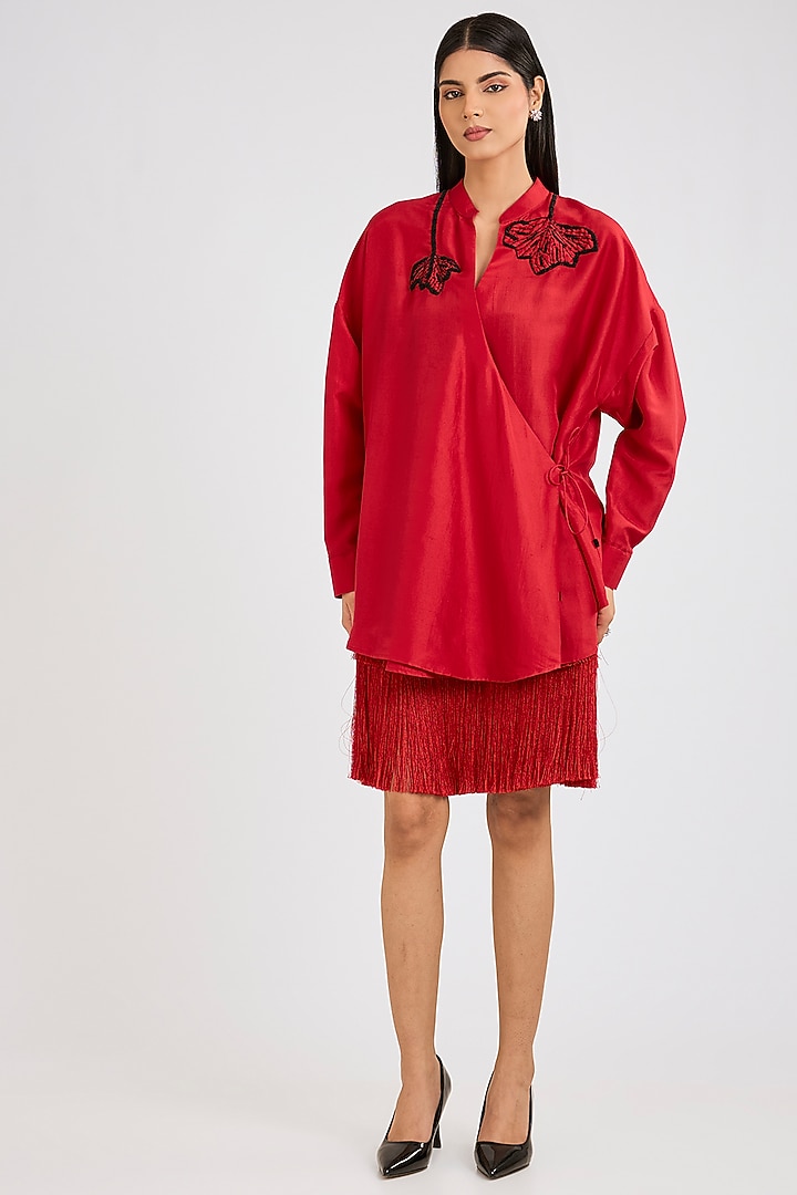 Red Silk Shirt by 431-88 By Shweta Kapur at Pernia's Pop Up Shop