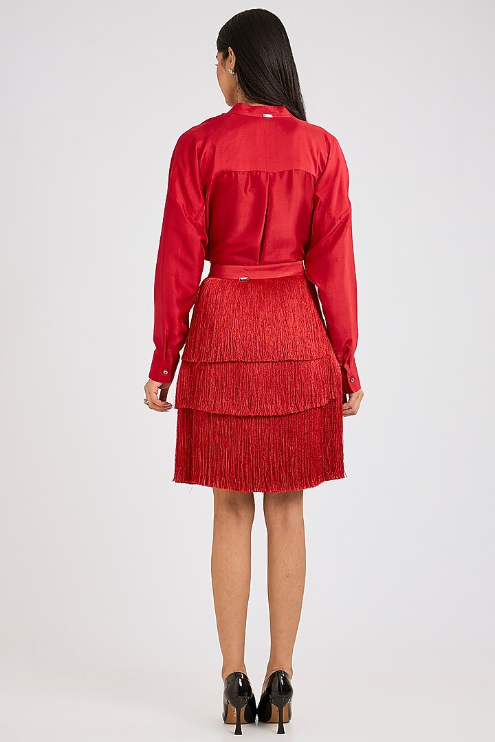 Red Silk Shirt by 431-88 By Shweta Kapur at Pernia's Pop Up Shop