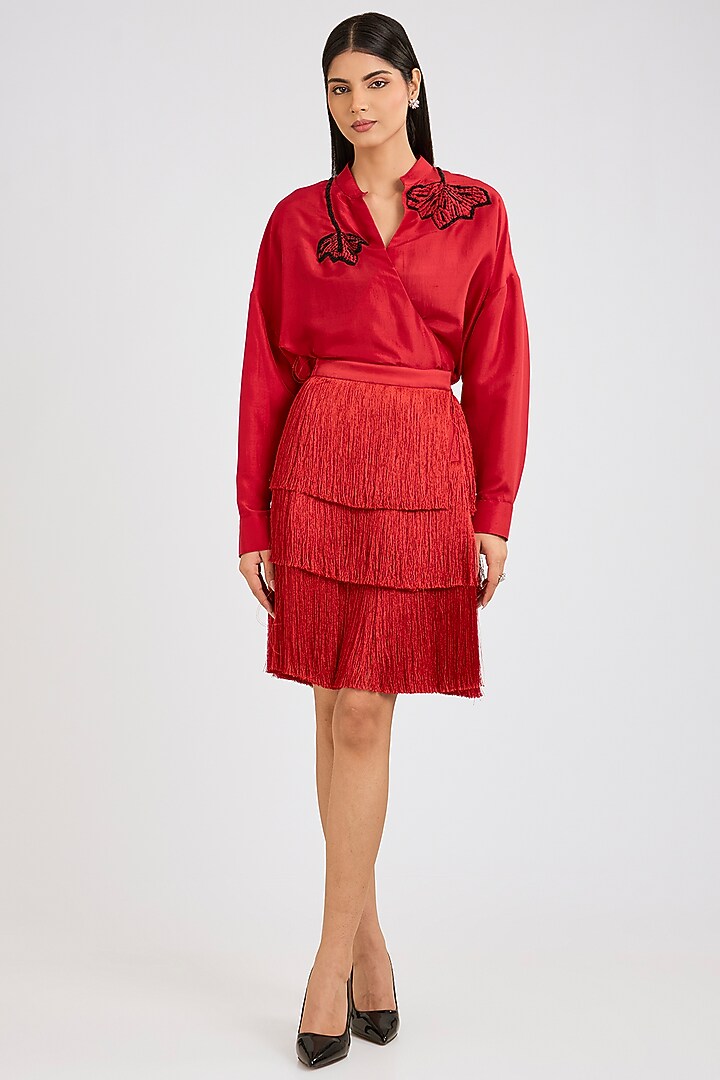 Red Silk Shirt by 431-88 By Shweta Kapur at Pernia's Pop Up Shop