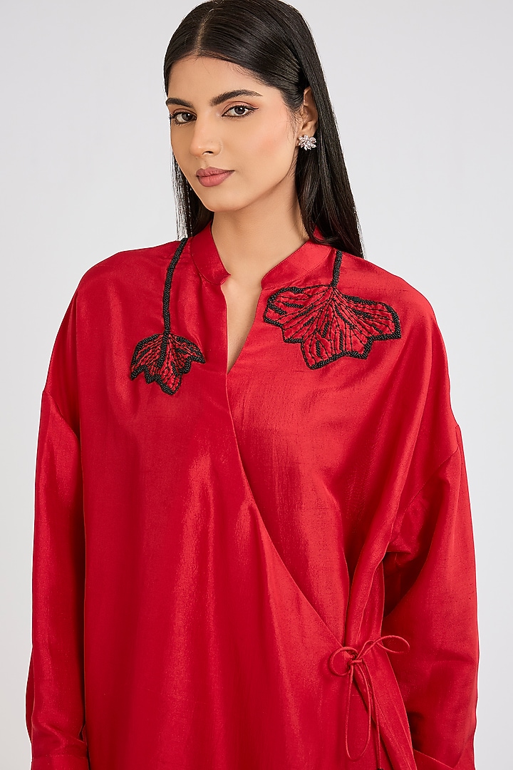 Red Silk Shirt by 431-88 By Shweta Kapur at Pernia's Pop Up Shop
