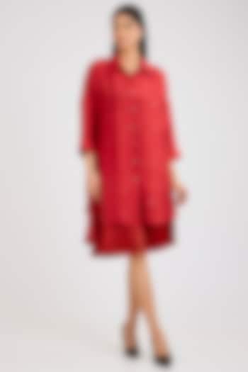 Red Silk Sequins Hand Embroidered Shirt by 431-88 By Shweta Kapur at Pernia's Pop Up Shop