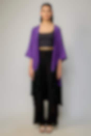 Purple & Black Silk Fringe Cape by 431-88 By Shweta Kapur at Pernia's Pop Up Shop