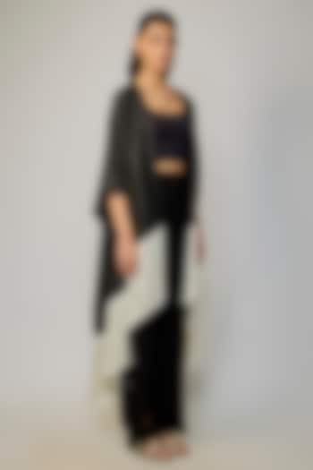 Black & White Silk Fringe Cape by 431-88 By Shweta Kapur at Pernia's Pop Up Shop