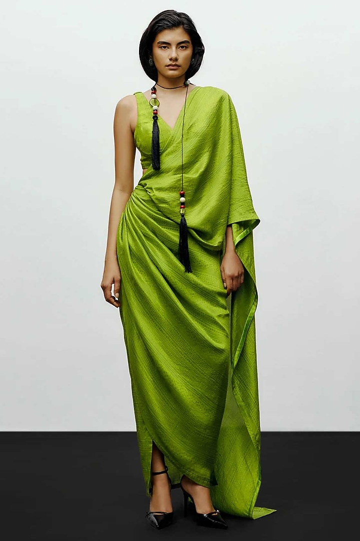 Lime Green Silk Wedding Saree by 431-88 By Shweta Kapur at Pernia's Pop Up Shop