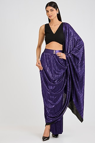 Purple Pleated Metallic Pre-Draped Saree by 431-88 By Shweta Kapur