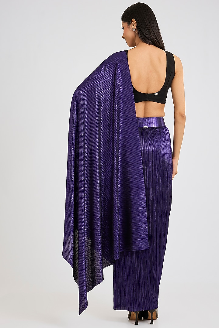 Purple Pleated Metallic Pre-Draped Wedding Saree by 431-88 By Shweta Kapur at Pernia's Pop Up Shop