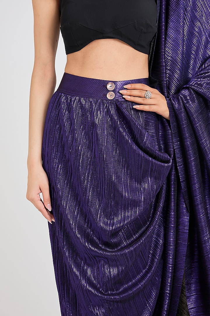 Purple Pleated Metallic Pre-Draped Wedding Saree by 431-88 By Shweta Kapur at Pernia's Pop Up Shop