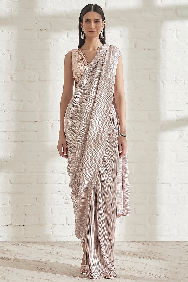 Silver Pink Metallic Wedding Saree Set by 431-88 By Shweta Kapur at Pernia's Pop Up Shop