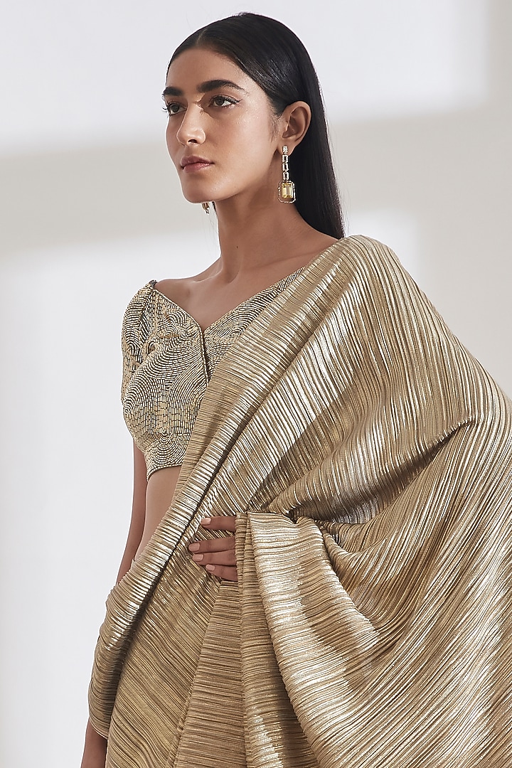 Powder Green & Gold Cotton Blouse by 431-88 By Shweta Kapur at Pernia's Pop Up Shop