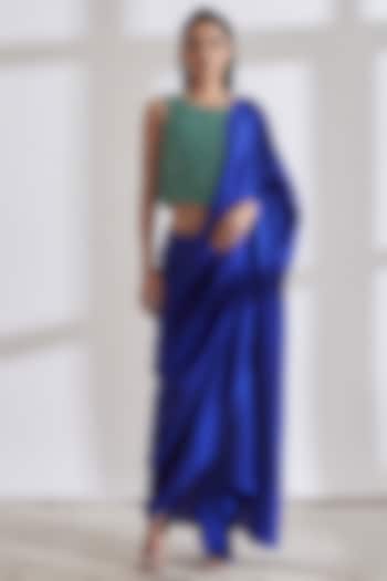 Electric Blue Pre-Draped Masai Godet Saree With Chandelier Top by 431-88 By Shweta Kapur
