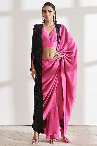 Fuchsia Pre-Draped Saree by 431-88 By Shweta Kapur