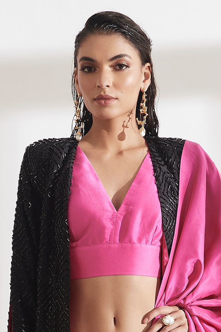 Fuchsia Pre-Draped Wedding Saree by 431-88 By Shweta Kapur at Pernia's Pop Up Shop