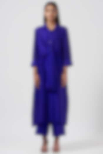 Navy Blue Dupion Silk Kurta Set by 431-88 By Shweta Kapur at Pernia's Pop Up Shop