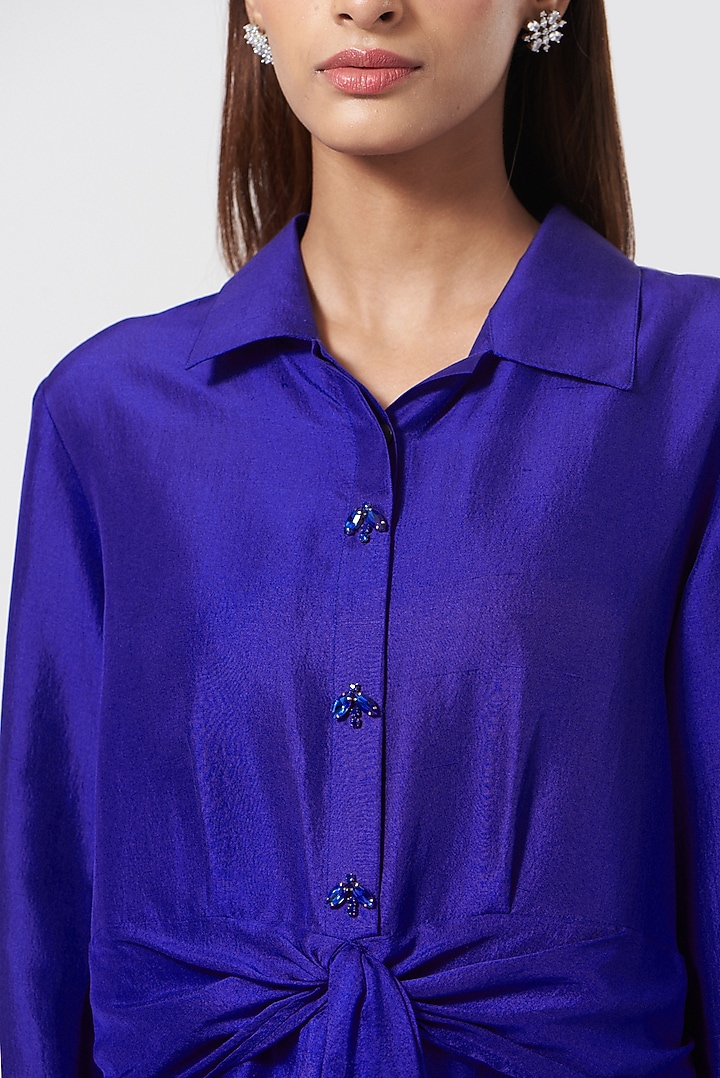 Navy Blue Dupion Silk Kurta Set by 431-88 By Shweta Kapur at Pernia's Pop Up Shop