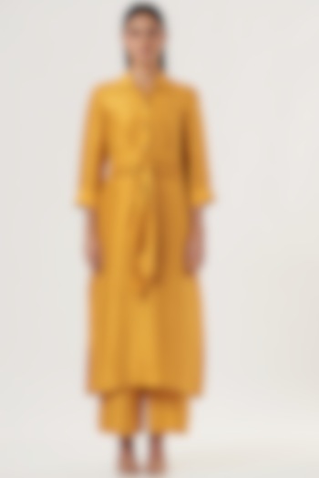 Mustard Yellow Dupion Silk Kurta Set by 431-88 By Shweta Kapur at Pernia's Pop Up Shop