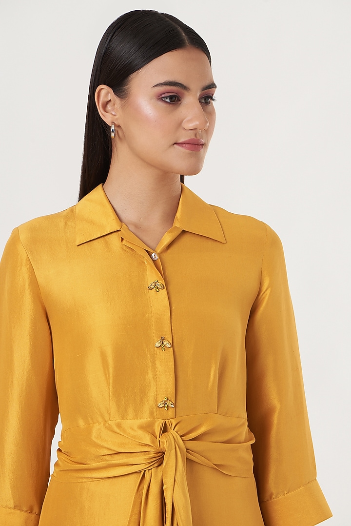 Mustard Yellow Dupion Silk Kurta Set by 431-88 By Shweta Kapur at Pernia's Pop Up Shop