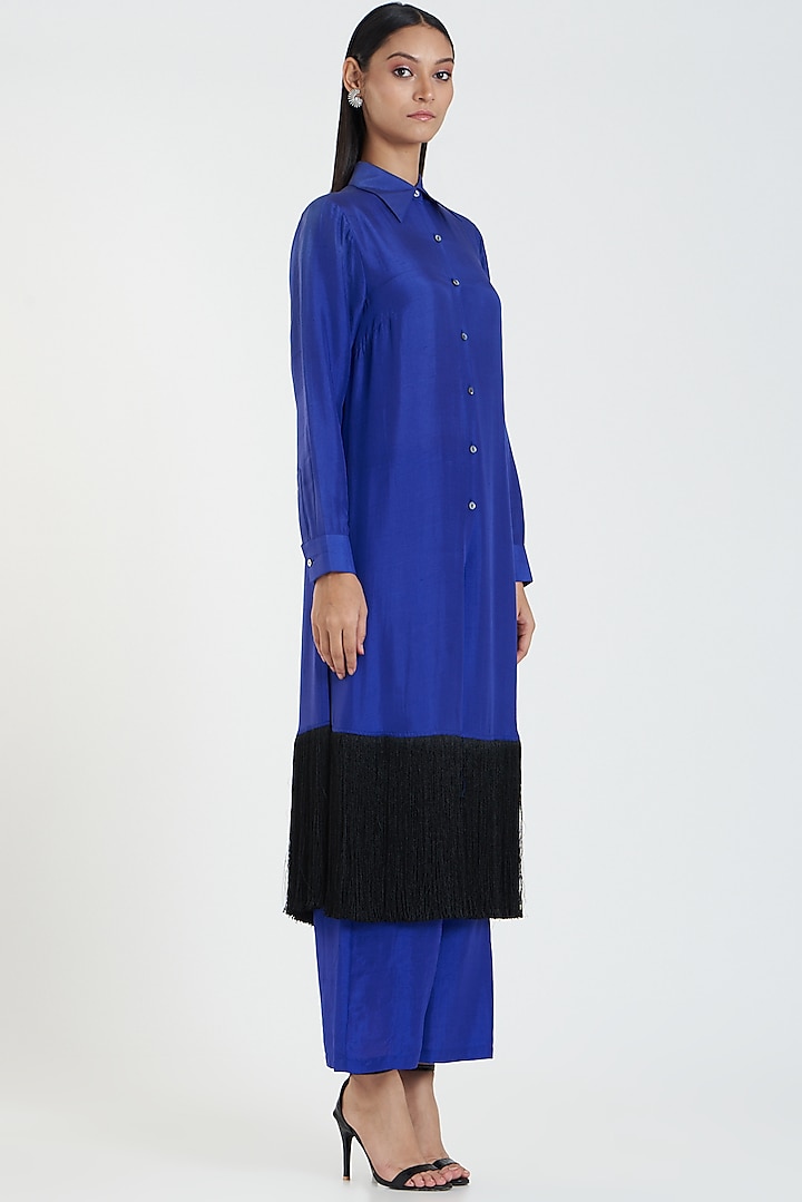 Electric Blue & Black Silk Kurta Set by 431-88 By Shweta Kapur at Pernia's Pop Up Shop
