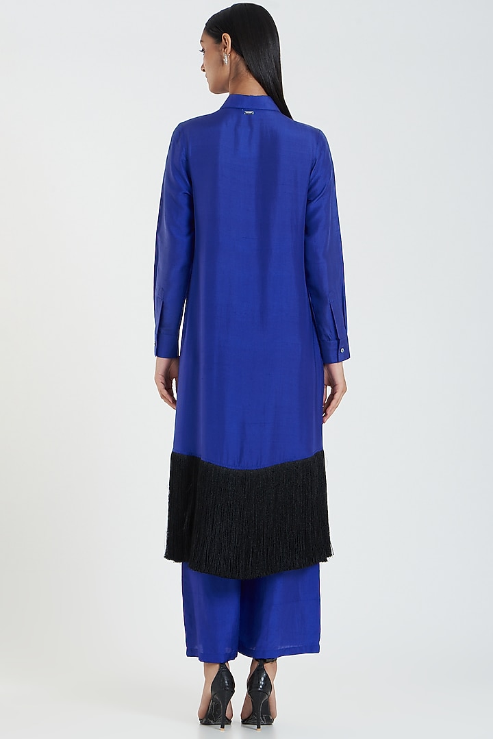Electric Blue & Black Silk Kurta Set by 431-88 By Shweta Kapur at Pernia's Pop Up Shop