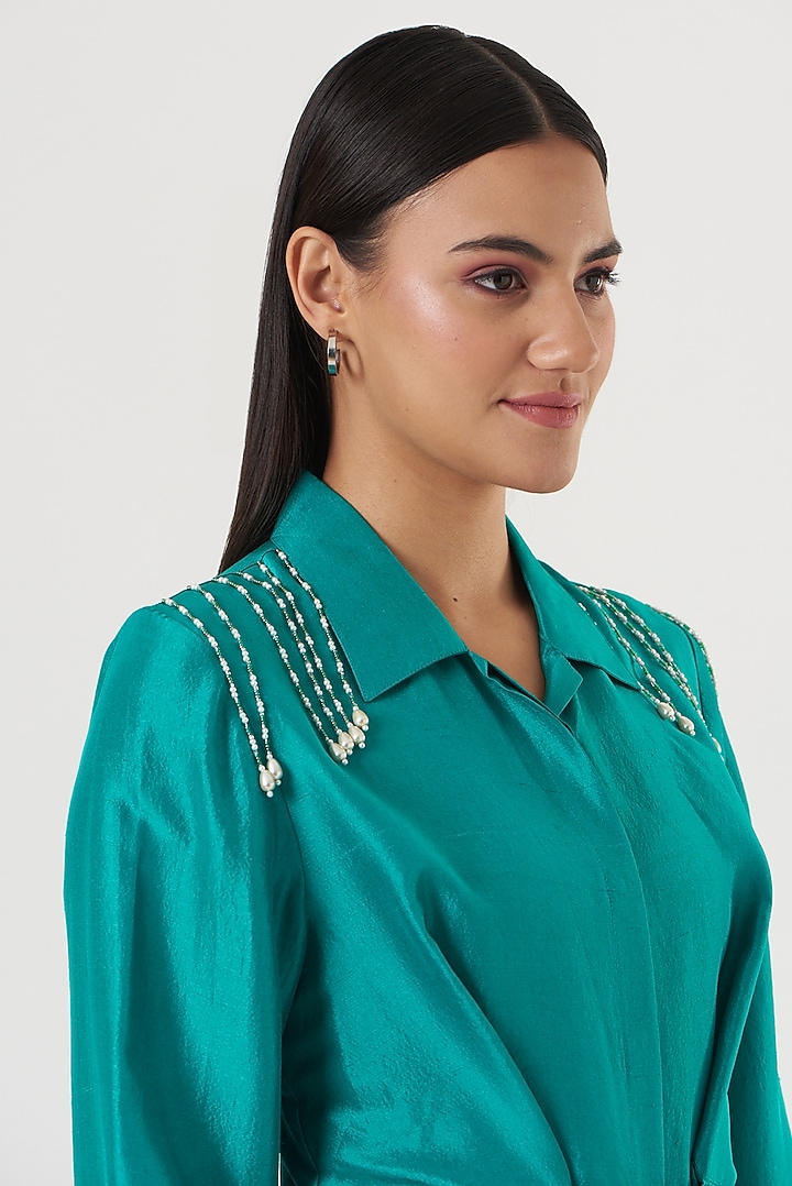 Blue Silk Kurta Set by 431-88 By Shweta Kapur at Pernia's Pop Up Shop