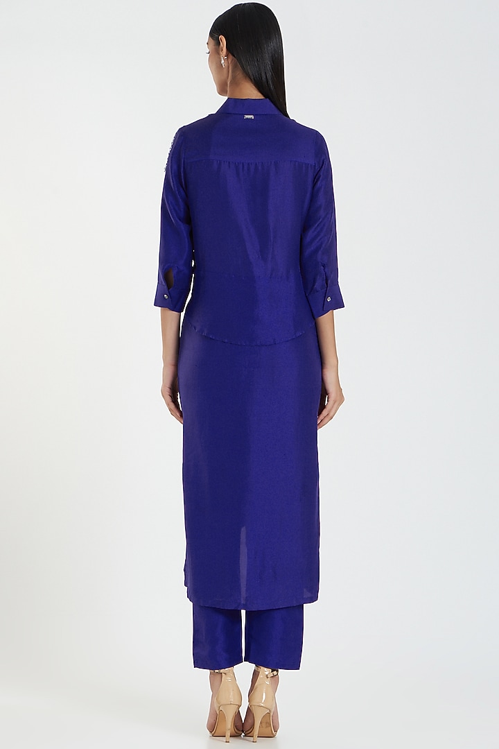 Electric Blue Dupion Silk Embellished Kurta Set by 431-88 By Shweta Kapur at Pernia's Pop Up Shop