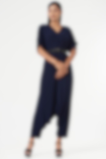 Navy Blue Shimmer Jersey Jumpsuit by 431-88 By Shweta Kapur