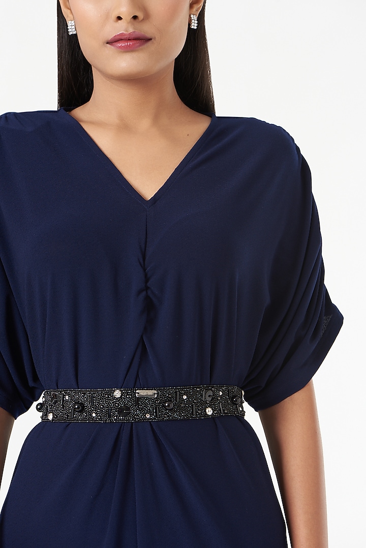 Navy Blue Shimmer Jersey Jumpsuit by 431-88 By Shweta Kapur at Pernia's Pop Up Shop