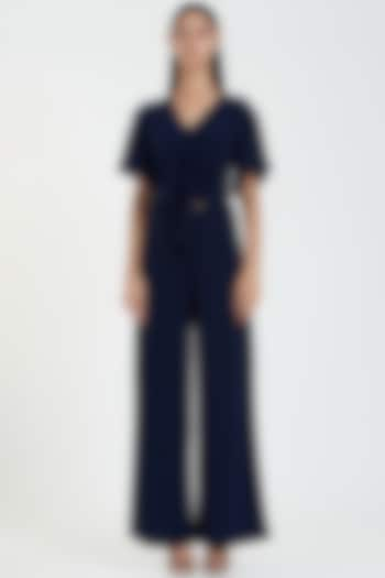 Navy Blue Shimmer Jersey Jumpsuit by 431-88 By Shweta Kapur at Pernia's Pop Up Shop