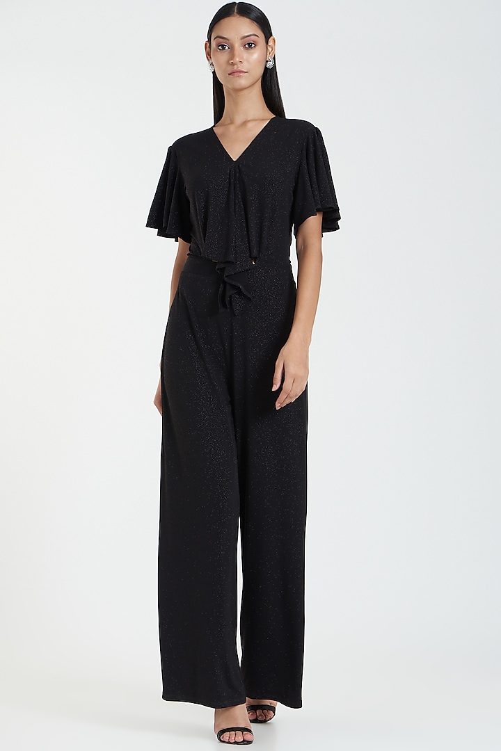 Black Shimmer Jersey Jumpsuit by 431-88 By Shweta Kapur
