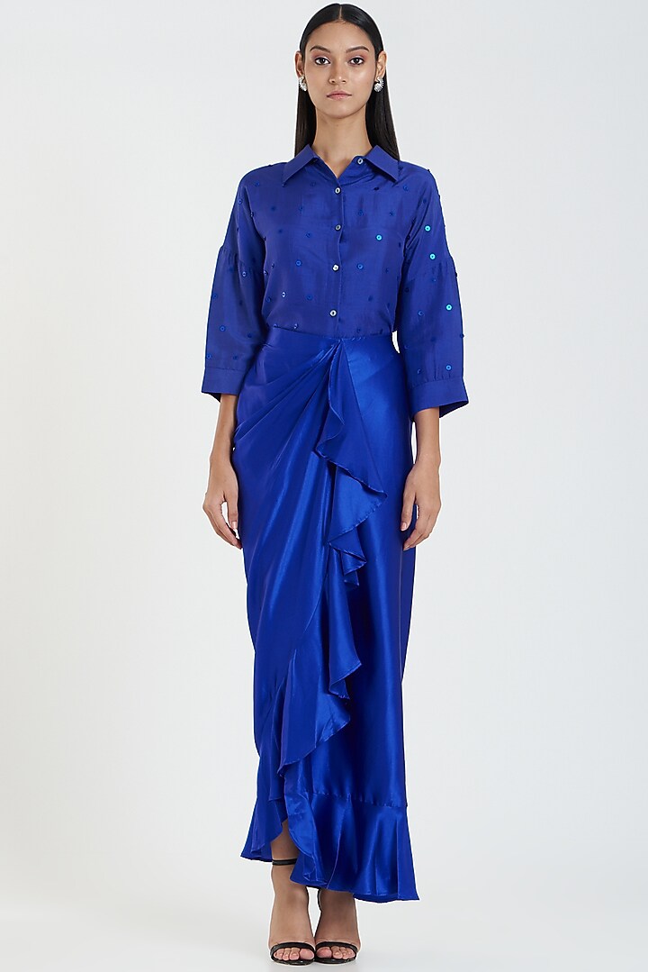 Blue Embellished Shirt by 431-88 By Shweta Kapur at Pernia's Pop Up Shop