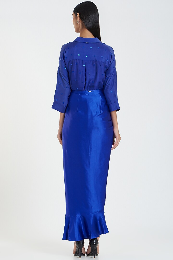 Blue Embellished Shirt by 431-88 By Shweta Kapur at Pernia's Pop Up Shop
