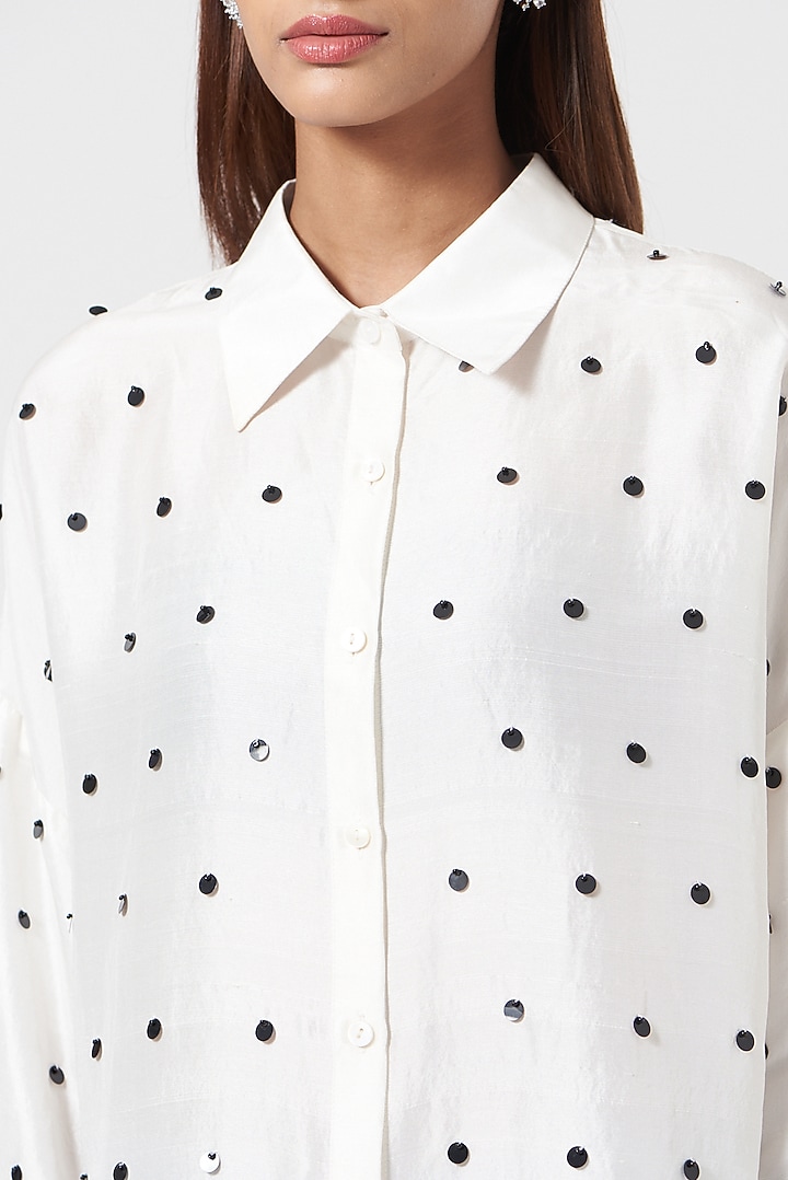 White Hand Embroidered Shirt by 431-88 By Shweta Kapur at Pernia's Pop Up Shop