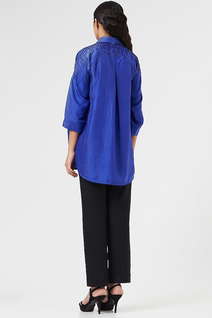 Electric Blue Embroidered Shirt by 431-88 By Shweta Kapur at Pernia's Pop Up Shop