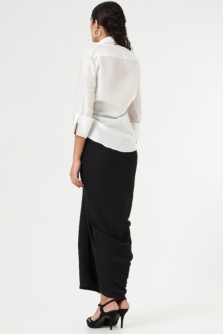 White Embroidered High-Low Shirt by 431-88 By Shweta Kapur at Pernia's Pop Up Shop