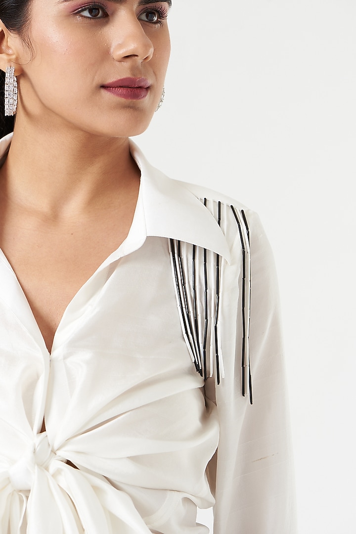 White Embroidered High-Low Shirt by 431-88 By Shweta Kapur at Pernia's Pop Up Shop